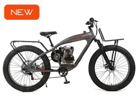 PHATMOTO™ ALL TERRAIN Fat Tire 2023 - 79cc Motorized Bicycle 7-Speed (Matte Graphite) - Gasbike.net