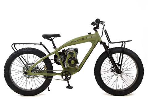 PHATMOTO™ ALL TERRAIN Fat Tire 2021 - 79cc Motorized Bicycle with Hilliard Clutch (Matte Army Green) - Gasbike.net