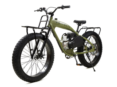 PHATMOTO™ ALL TERRAIN Fat Tire 2021 - 79cc Motorized Bicycle with Hilliard Clutch (Matte Army Green) - Gasbike.net