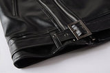 New Mens Causal Belted Design Slim Pu Leather Biker Zipper Jacket Coat - Gasbike.net