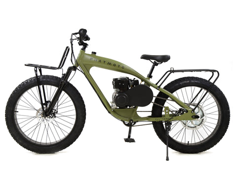PHATMOTO™ ALL TERRAIN Fat Tire 2023 - 79cc Motorized Bicycle 7-Speed (Matte Army Green) - Gasbike.net