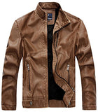 Chouyatou Men's Vintage Stand Collar Pu Leather Jacket - Gasbike.net