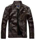 Chouyatou Men's Vintage Stand Collar Pu Leather Jacket - Gasbike.net