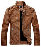 Chouyatou Men's Vintage Stand Collar Pu Leather Jacket - Gasbike.net