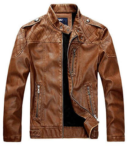 Chouyatou Men's Vintage Stand Collar Pu Leather Jacket - Gasbike.net
