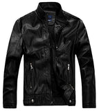 Chouyatou Men's Vintage Stand Collar Pu Leather Jacket - Gasbike.net