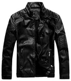 Chouyatou Men's Vintage Stand Collar Pu Leather Jacket - Gasbike.net