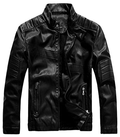 Chouyatou Men's Vintage Stand Collar Pu Leather Jacket - Gasbike.net