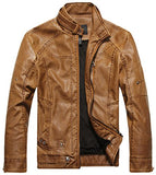 Chouyatou Men's Vintage Stand Collar Pu Leather Jacket - Gasbike.net