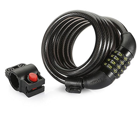 Bike Lock Cable, UShake 6-Feet Bike Cable Basic Self Coiling Resettable Combination Cable Bike Locks with Complimentary Mounting Bracket, 6 Feet x 1/2 Inch - Gasbike.net