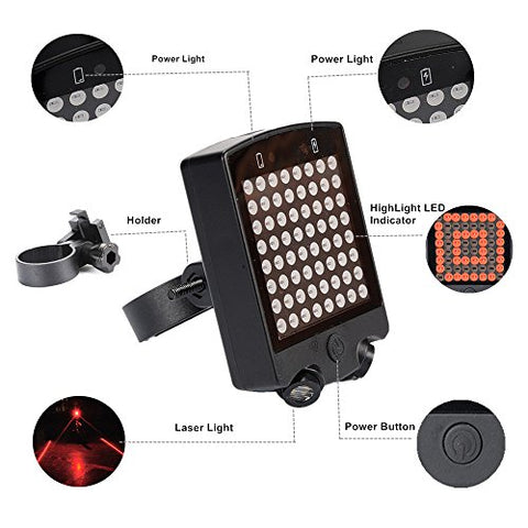 Leadbike Bicycle Turn Signal Lights 64 LED USB Rechargeable Rear Tail Light Waterproof Wireless Remote Bike Safety Warning Light With Laser - Gasbike.net