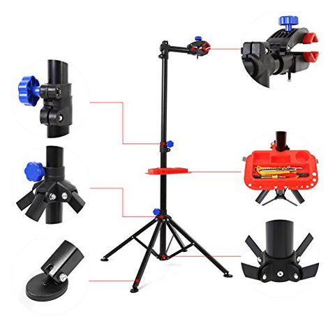 MVPOWER Pro Mechanic Bike Repair Stand Adjustable Height Bicycle Maintenance Rack Workstand With Tool Tray, Telescopic Arm Cycle - Gasbike.net