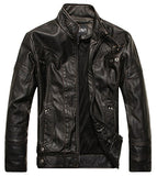 Chouyatou Men's Vintage Stand Collar Pu Leather Jacket - Gasbike.net