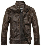 Chouyatou Men's Vintage Stand Collar Pu Leather Jacket - Gasbike.net