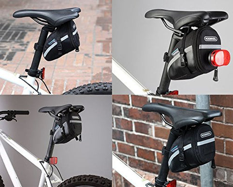 CestMall 1.2L Bicycle & MTB Cycling PU Saddle Bag, Waterproof Bike Bag Back Seat Pouch, Bicycle Repair Tools Pocket Pack with Reflective Stripes (New Black) - Gasbike.net