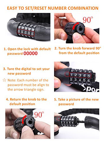 Bicycle Chain Lock, Sportneer 5-Digit Resettable Combination Anti-theft Bike Locks - Gasbike.net