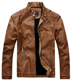Chouyatou Men's Vintage Stand Collar Pu Leather Jacket - Gasbike.net