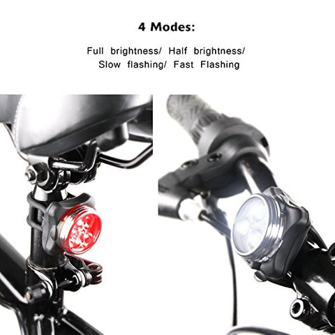Ascher USB Rechargeable Bike Light Set,Super Bright Front Headlight and Free Rear LED Bicycle Light,650mah Lithium Battery,4 Light Mode Options, Water Resistant IPX4(2 USB cables and 4 Strap Included) - Gasbike.net