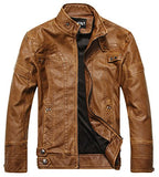 Chouyatou Men's Vintage Stand Collar Pu Leather Jacket - Gasbike.net
