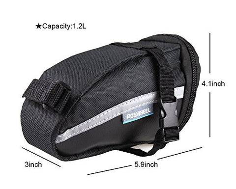 CestMall 1.2L Bicycle & MTB Cycling PU Saddle Bag, Waterproof Bike Bag Back Seat Pouch, Bicycle Repair Tools Pocket Pack with Reflective Stripes (New Black) - Gasbike.net