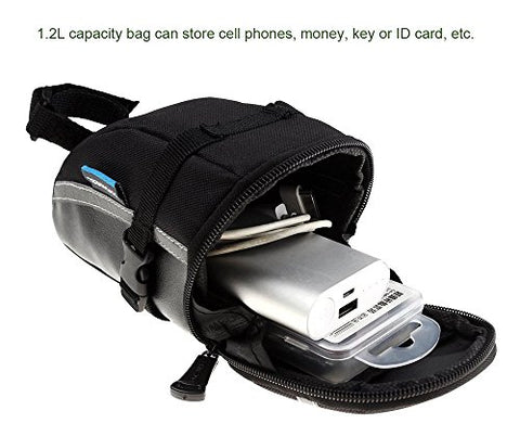 CestMall 1.2L Bicycle & MTB Cycling PU Saddle Bag, Waterproof Bike Bag Back Seat Pouch, Bicycle Repair Tools Pocket Pack with Reflective Stripes (New Black) - Gasbike.net