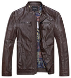 Chouyatou Men's Vintage Stand Collar Pu Leather Jacket - Gasbike.net