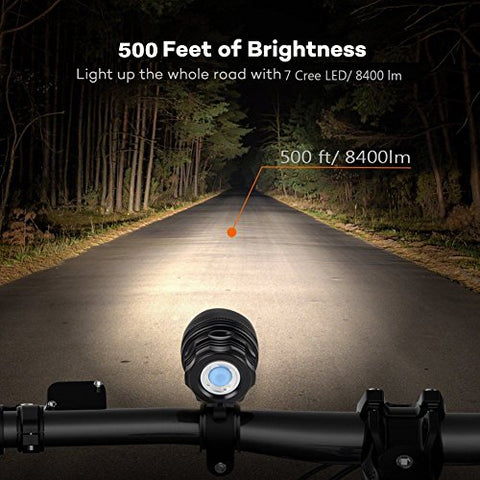 HZTech Bicycle Headlight, 8400 Lumens 7 LED Bike Light, Waterproof MTB Road Bike Front Light Headlamp with 9000mAh Rechargeable Battery Pack, AC Charger for Mountain Bikes, Road Bicycle - Gasbike.net