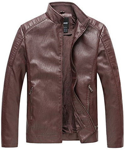 Wantdo Men's Vintage Stand Collar Motorcycle Leather Jacket - Gasbike.net