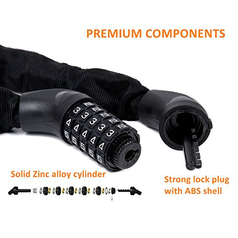 Bicycle Chain Lock, Sportneer 5-Digit Resettable Combination Anti-theft Bike Locks - Gasbike.net