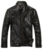 Chouyatou Men's Vintage Stand Collar Pu Leather Jacket - Gasbike.net