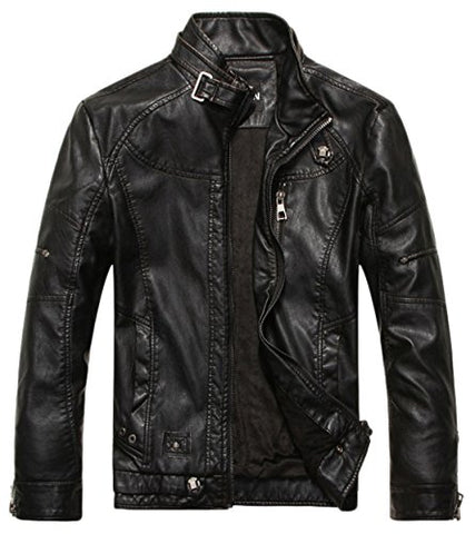 Chouyatou Men's Vintage Stand Collar Pu Leather Jacket - Gasbike.net