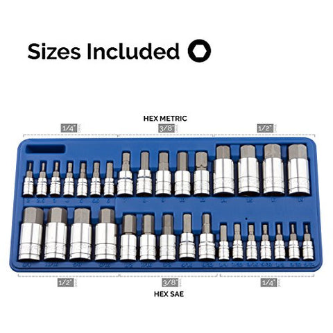 Neiko 10288A Master Hex Bit Socket Set, S2 Steel | 32-Piece Set | SAE and Metric - Gasbike.net