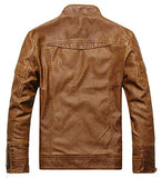 Chouyatou Men's Vintage Stand Collar Pu Leather Jacket - Gasbike.net
