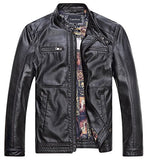 Chouyatou Men's Vintage Stand Collar Pu Leather Jacket - Gasbike.net