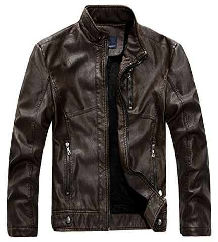 Chouyatou Men's Vintage Stand Collar Pu Leather Jacket - Gasbike.net