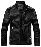 Chouyatou Men's Vintage Stand Collar Pu Leather Jacket - Gasbike.net