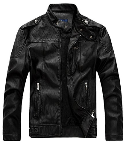 Chouyatou Men's Vintage Stand Collar Pu Leather Jacket - Gasbike.net