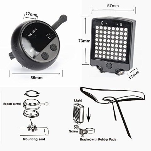 Leadbike Bicycle Turn Signal Lights 64 LED USB Rechargeable Rear Tail Light Waterproof Wireless Remote Bike Safety Warning Light With Laser - Gasbike.net