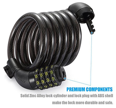 Bike Lock Cable, UShake 6-Feet Bike Cable Basic Self Coiling Resettable Combination Cable Bike Locks with Complimentary Mounting Bracket, 6 Feet x 1/2 Inch - Gasbike.net