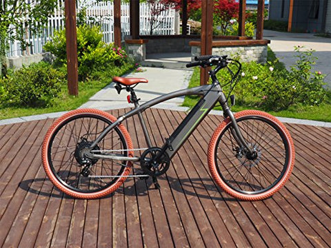Onway 26" 7 Speed Powers Assist Electric Bicycle Lithium Battery Motorized Ebike, 500w Powerful Bike Rear Motor, Hidden Lithium Battery, LED bike Light, Brown Tire for Beach Snow Riding - Gasbike.net