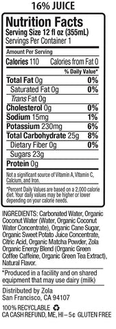 Zola Organic Hydrating Energy Drink, Matcha Green Tea, 12 Ounce (Pack of 12) - Gasbike.net