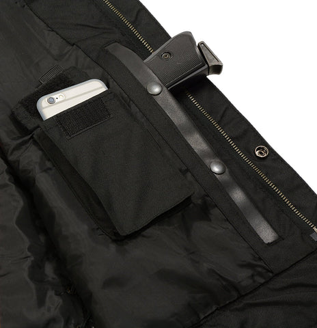 Mens Leather Club Style Vest W/ Concealed Gun Pockets, Cowhide Leather Biker Vest, Single Panel Back (Black, L) - Gasbike.net