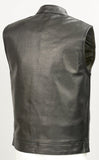 Mens Leather Club Style Vest W/ Concealed Gun Pockets, Cowhide Leather Biker Vest, Single Panel Back (Black, L) - Gasbike.net