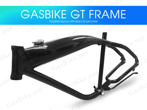 Gasbike GT Aluminum Bike Frame With Built-in Gas Tank - Polished Black - Gasbike.net