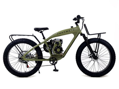 PHATMOTO™ ALL TERRAIN Fat Tire 2023 - 79cc Motorized Bicycle 7-Speed (Matte Army Green) - Gasbike.net