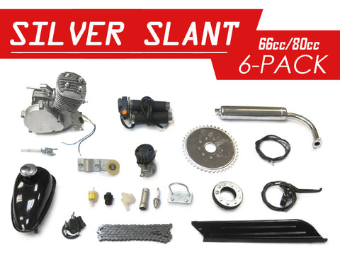 Silver Slant 66cc/80cc Bicycle Engine Kit - 6 Pack - Gasbike.net