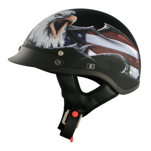 VCAN V531 Cruiser Patriotic Eagle Graphics Half Helmet (Flat Black, La VCAN V531 Cruiser Patriotic Eagle Graphics Half Helmet (Flat Black, La