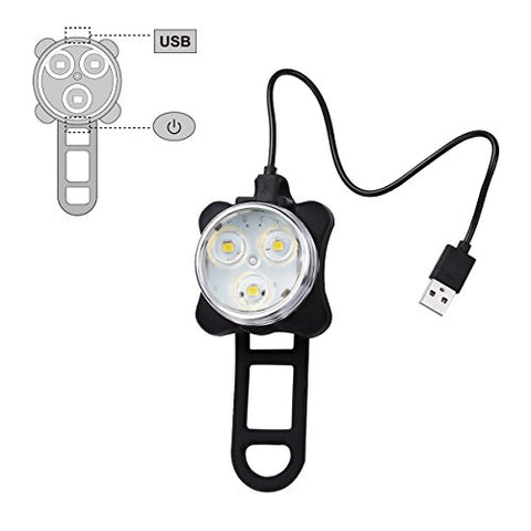 Ascher USB Rechargeable Bike Light Set,Super Bright Front Headlight and Free Rear LED Bicycle Light,650mah Lithium Battery,4 Light Mode Options, Water Resistant IPX4(2 USB cables and 4 Strap Included) - Gasbike.net