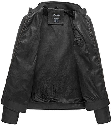 Wantdo Men's Vintage Stand Collar Motorcycle Leather Jacket - Gasbike.net
