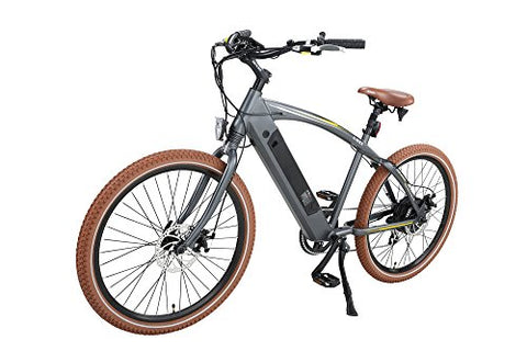 Onway 26" 7 Speed Powers Assist Electric Bicycle Lithium Battery Motorized Ebike, 500w Powerful Bike Rear Motor, Hidden Lithium Battery, LED bike Light, Brown Tire for Beach Snow Riding - Gasbike.net